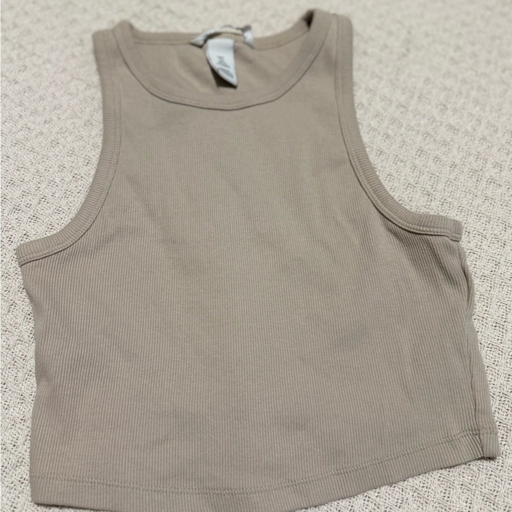 H&M Ribbed Crop Tank Top - Taupe Beige